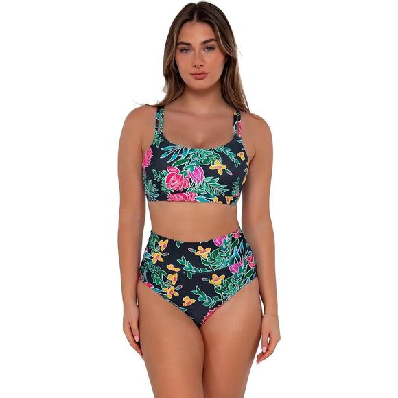 Sunsets Taylor Twilight Blooms Swim Top 36E/34F/32G + High Wasted Bottoms Large - Picture 1 of 12